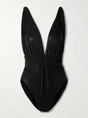 [Norma Kamali] Norma Kamali - Goddess Mio Ruched Stretch-lamé Swimsuit - Black - medium medium Black