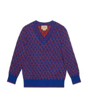 Gucci Kids Square G V-Neck Jumper 8Y,10Y Blue
