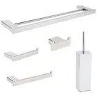 Bathroom Chrome Square Towel Rail Rack Toilet Brush Paper Roll Holder Robe Hook