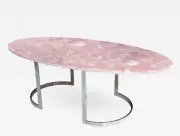 Oval Rose Quartz Coffee Table Top for Cafe Resin Dining Table with Classy Look
