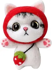 Beatifufu Plush Cat DIY Needle Felting Kit Wool Craft Supplies for Adults Fun Art Project for Home Present for Day Strawberry