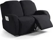 Ruaozz Stretch Loveseat Recliner Covers 2-Pieces Reclining Couch Cover with Pockets Jacquard Recliner Sofa Covers 2 Seater Soft Washable Furniture Protector with Elastic Bottom (2 Seater, Black)