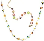 [Pingyongchang] Daisy Flower Necklace Bracelet for Women Bohemian Enamel Daisy Choker Necklace Bracelet Handmade Gold Daisy Spring Sunflower Daisy Bracelet for Women Girls Party Beach Gifts Jewelry Set