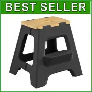 Lightweight 2-Step Folding Stool with Bamboo Top - Non-Slip Design, 330 lb Limit