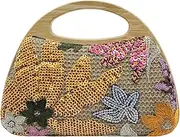 [AMOUR DE LOTUS] Sequin Clutch Bag for Women, Orange Floral Embroidered Evening Purse with Wooden Base, Top Handle & Removable Chain – Crossbody Handbag for Wedding, Party, Travel, Orange