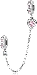 [DOYIS] 925 Sterling Silver Safety Chain for Pandora bracelet,Heart silicone Stopper Lock Clip Bead Charm,Women Jewelry