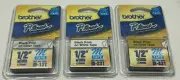 3 X Brother Sealed M231 P-touch Label Tapes: 1/2" Black on White/Gold/Clear