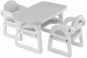 Costway 3-Piece Kids Table and Chairs Set, Toddler Activity Table with 2 Chairs for Reading, Drawing, Playing, Storage Rack, Pyramid Building Blocks Set for Boys & Girls Aged 1-5 Years Old