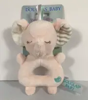 Douglas Baby Pink Elephant Hand Rattle Plush Blue Bird Closed Eyes 6 In Stuffed