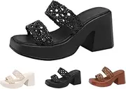 [Generic] Women's Espadrilles Platform Sandals Braided Strap Flatform Slide Open Toe Casual Summer Beach Outdoor Wedge Woven Belt Slipper