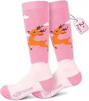 [findway] Ski Socks, 2 Pairs Set, Kids Ski Socks, Children's Socks, Skiing, Thick, Junior Snowboard Socks, Kids Warm Socks, Outdoor Sports, Thermal, Stretchy, Breathable, Antibacterial, Odor Resistant,