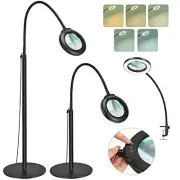 10X Magnifying Floor Lamp with Light, 24" Flexible Gooseneck Standing