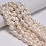 Natural White Fresh Water Pearl Ringed Baroque Shape Beads 9-10x12-15mm 15.5"Str
