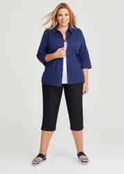 [Taking Shape] Taking Shape Stretch Cotton Poplin Shirt Size 16 in Dark Indigo - Plus Size Women's Clothing Dark Indigo