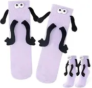 [LANGFON] 1 Pair Funny Magnetic Holding Hands Socks, Purple Magnetic Holding Hands and Feet Socks for Couples Friends Birthday Gift Funny Women Men Novelty Sock for White Elephant Gifts Party Favor