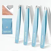 4pcs Professional Precision Slant And Pointed Tip Tweezers Set Eyebrow Plucker Tools For Ingrown Hair, Hair Removal Tweezers With Leather