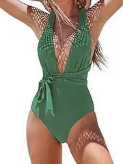 [CUPSHE] Women’s One Piece Swimsuit Sexy Deep V Neck Solid Red Bathing Suit