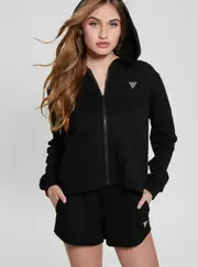 GUESS Women's Black Skylar Zip Hoodie Jacket Size: XL, Polyester
