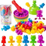 CYZAM Counting Animals Toys Suction CupToy for Toddlers, Matching Games with Sorting Bowls Preschool Math Learning Montessori Stress Release Sensory Toys for Kids Boys Girls