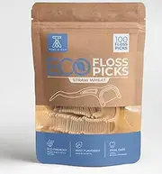 100 Mint Flavored Floss Picks | Biodegradable BPA Free, Eco-Friendly for Adults and Kids | Very Durable Sustainable Straw Wheat (100 Count, Mint)