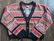 BP Nordstrom Women’s NWT Black Red & Brown Striped Crop Cardigan Small Stretch