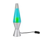 Lava Lamp Yellow wax with blue liquid in clear glass bottle