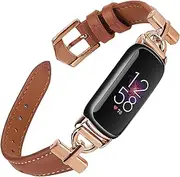 Unique D-Shape Metal Buckle Bands Compatible with Fitbit Luxe Bands for Women Top Grain Leather Strap Compatible for Fitbit Luxe/Fitbit Luxe Special Edition Fitness Tracker