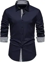 [WSLCN] Mens Dress Shirt Long Sleeve Slim Fit Elegant Plain Casual Business Shirt