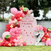 JOGAMS 178Pcs Strawberry Balloon Arch Garland Kit with Pastel Orange Strawberry