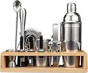 Cocktail Shaker Set Bartender Kit with Stand | Bar Kit Drink Mixer Set with All Essential Bar Accessory Tools: Shaker, Jigger, Strainer, Mixer Spoon, Muddler, Liquor Pourer.