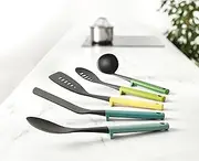 [Joseph Joseph] Duo 5-Piece Utensil Set with Integrated Tool Rest, Hygienic Cooking Kitchen Utensils Set for Use with Non-Stick Cookware, Opal