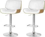 Artiss 2X Bar Stools Stool Adjustable Kitchen Swivel Counter Barstools Dining Chair Gas Lift White Leather in 63-83cm Seat Height Floor Set for Home Bar Dining Room Cafe Outdoor Indoor