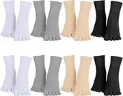 [Bencailor] 8 Pairs Women's Toe Socks Five Toe Socks Crew Cotton Finger Separator Socks for Athletic Running