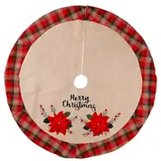 106cm Christmas Burlap Tree Skirt Base w Flowers Floral Xmas Home Decor Ornament