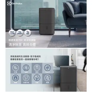 Electrolux 伊萊克斯 EDH14TRBD2 14L 清淨除濕機 曜岩灰