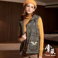 在飛比找momo購物網優惠-【TOWN’WEAR 棠葳】時尚格紋連帽背心外套(女裝/無袖