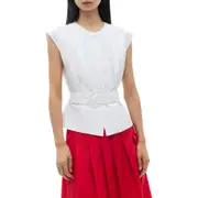 MANGO Belted Pleated Sleeveless Top in White at Nordstrom, Size 2