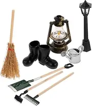 8 Mini Garden Tools Set: Dollhouse Garden Furniture Decoration Ornament Accessories Micro Landscape Rubber Boots Street Lamp Oil Lamp