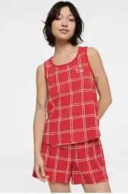 XSmall Peter Alexander Red Windowpane Tank Top & Shorts PJ set NEW RRP$120 BNWT