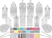14 Plastic Sweet Jars, 7 Styles, 2 Tongs and 50 Bags. Ideal for Party, Wedding, Sweet Table, Candy Buffet (Rainbow Polka Dot Mix)