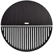 Grill Valueparts 18 Inch Half Moon Grate and Reversible Griddle Replacement Parts for Kamado Joe Classic III, II, I, Large Big Green Egg Cast Iron Cooking Grid Grate Griddle Grill