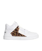 CT-02 CELINE TRAINER MID SNEAKER WITH SCRATCH in CALFSKIN LEOPARD PRINTED SUEDE CALFSKIN 38,40 White