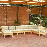 8 Piece Garden Lounge Set Cream Cushions Solid Pinewood Outdoor Patio Furniture, Chairs, Conversation for Balcony, Porch or Garden