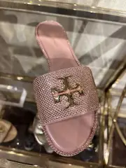 TORY BURCH EVERLY RHINESTONE SLIDES, MALVA / CRYSTAL / GOLD, RETAIL $348