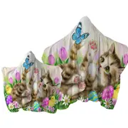 Holiday Kitten and Chicks in the Easter Garden Towel with Hood