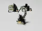 6 Flies Beadhead Caddis Larva nymphs Black / Adams Gray freshwater Size 14