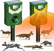 X-PEST 2 Pack Solar Ultrasonic Animal Repeller Outdoor Animal Deterrent for Garden, Yard & Farm - Waterproof, USB & Solar Powered, Deer, Dog, Cat, and Rodent Repellent