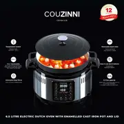 Couzinni 6.5L Electric Digital Dutch Oven with Enamelled Cast Iron Pot and Lid, 9-in-1 Functionality for Cook, Braise, Sear/Saute, Soup/Broth, Steam, Rice, Deep Fry and Porridge