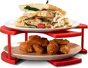 DoubleWave Mini Microwave Plate Stacker – Two-Tier Food Stand Doubles Cooking Space | BPA-Free Food-Grade Plastic | Fits 10.65 in Microwaves | Heat-Safe to 244°F | Warms Two Plates 1.5X Faster (Red)