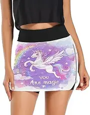 [RPLIFE] Cute Unicorn Rainbow Cloud Womens Exercise Skirt, Mini Skorts Skirts, Tenni Skirt Pocket